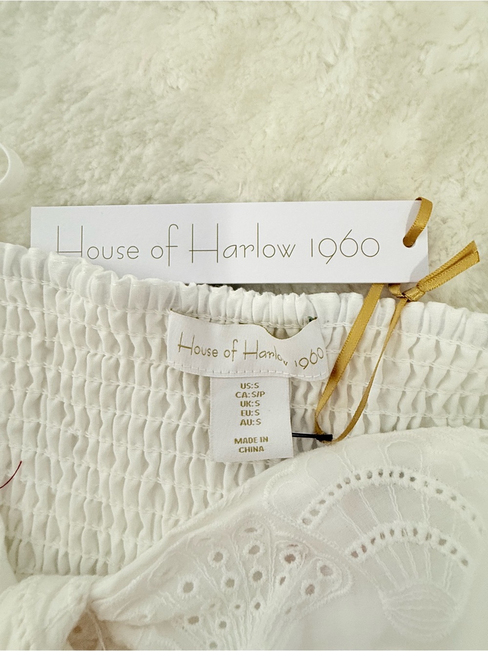 NWT House of Harlow 1960 White Eyelet Cotton Maxi Dress Smocked Back S - Picture 14 of 14